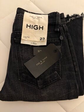rag & bone Nina High-Rise Flare Jeans Black Onyx Size 23 NWT